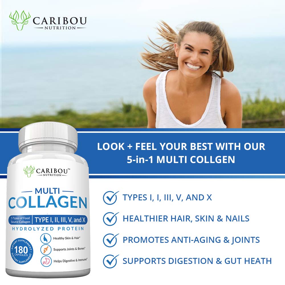Multi Collagen Pills - 180 Collagen Pills - Type I, II, III, V & X Collagen Capsules - Unique Blend of Collagen Peptides Capsules - Wild Fish, Eggshell, - PrimeBioHealth - canada supplements