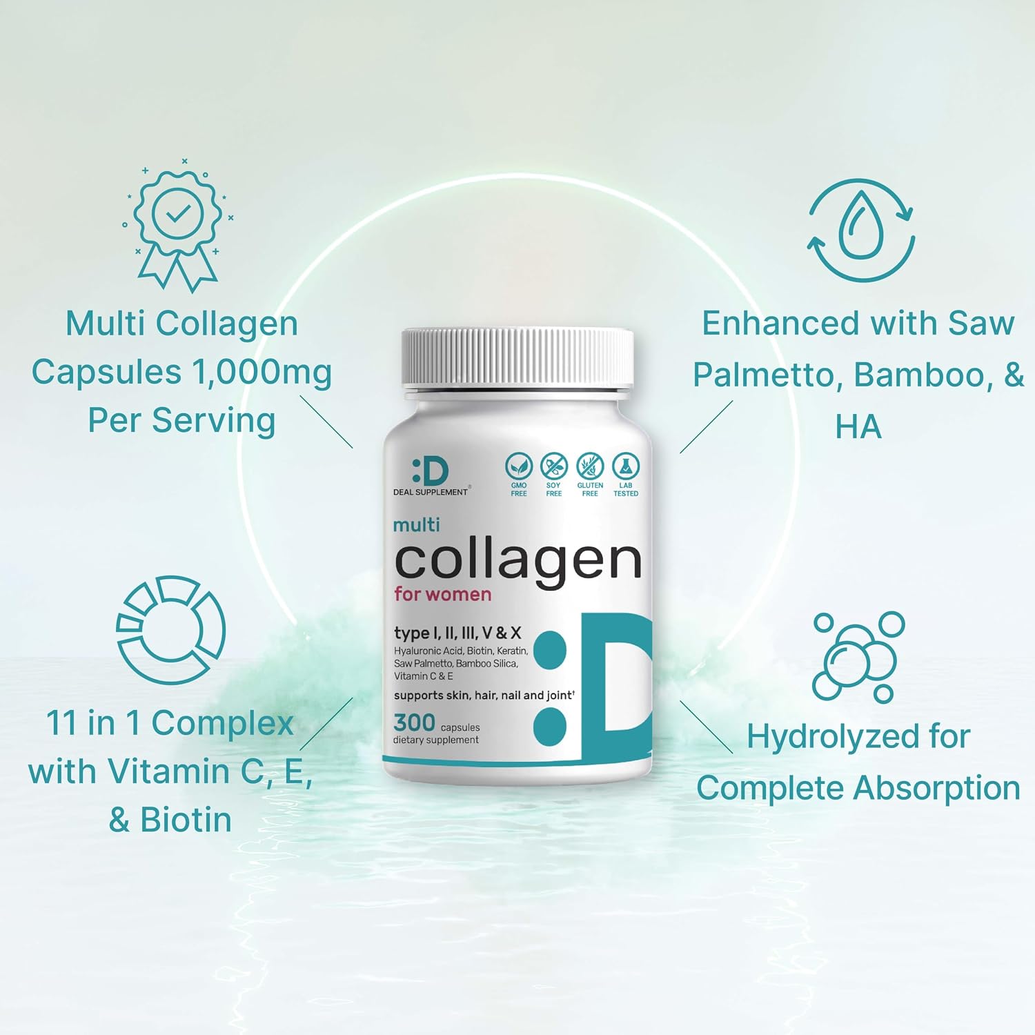 Multi Collagen Pills for Women & Men with Vitamin C, E & Biotin, 300 Capsules – Type I, II, III, V, X Hydrolyzed Collagen Peptides – 11 in 1 Formula with Saw Palmetto, Bamboo Silica, & Hyaluronic Acid - PrimeBioHealth - canada supplements
