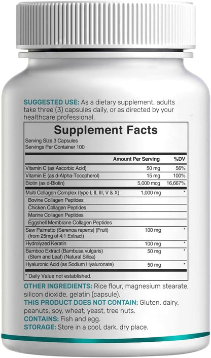 Multi Collagen Pills for Women & Men with Vitamin C, E & Biotin, 300 Capsules – Type I, II, III, V, X Hydrolyzed Collagen Peptides – 11 in 1 Formula with Saw Palmetto, Bamboo Silica, & Hyaluronic Acid - PrimeBioHealth - canada supplements