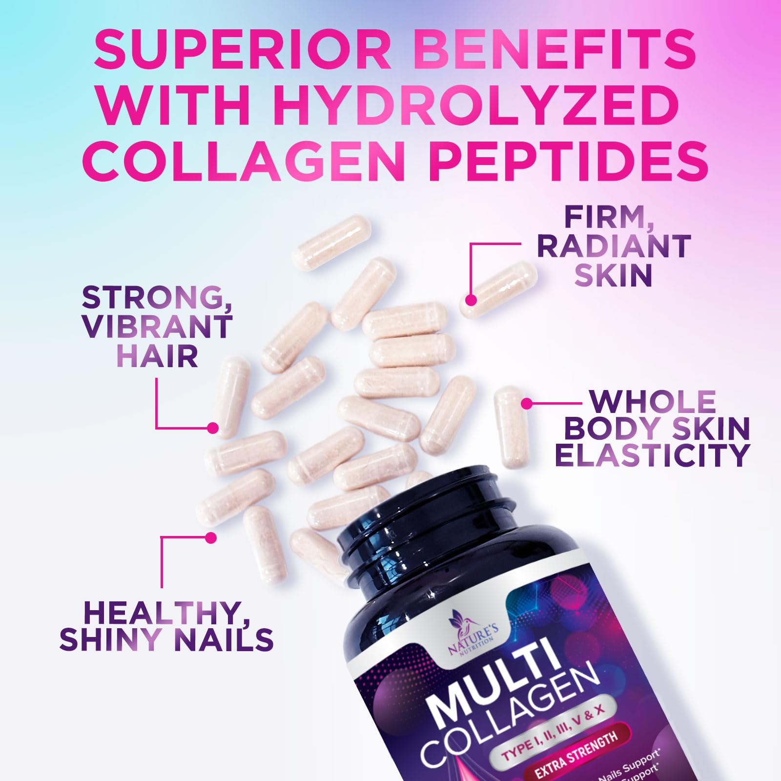 Multi Collagen Pills - Multi Collagen Complex 2400 mg Per Serving - Types I, II, III, V, X - Hydrolyzed Collagen Peptides Supplement - Hair, Skin & Nail Support - PrimeBioHealth - canada supplements