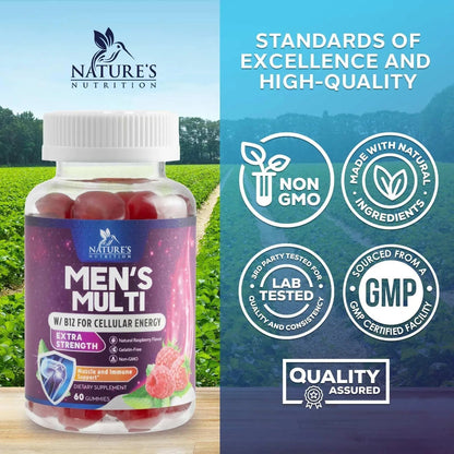 Multivitamin for Men - Complete Daily Mens Multivitamin Gummies with Vitamin D, B Vitamins, Zinc & More - Energy, Memory, Focus & Immune Health Support - PrimeBioHealth - canada supplements