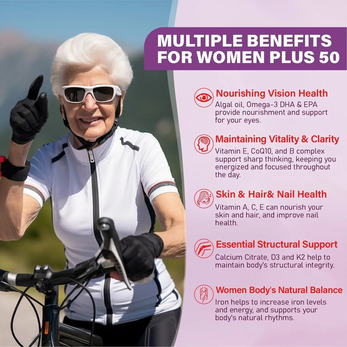 Multivitamin Gummies for Women 50 Plus - with Omega 3, Coenzyme Q10, Iron, Calcium, Zinc, Vitamin A, C, D3, E, K2, B Complex, Folate - PrimeBioHealth - canada supplements