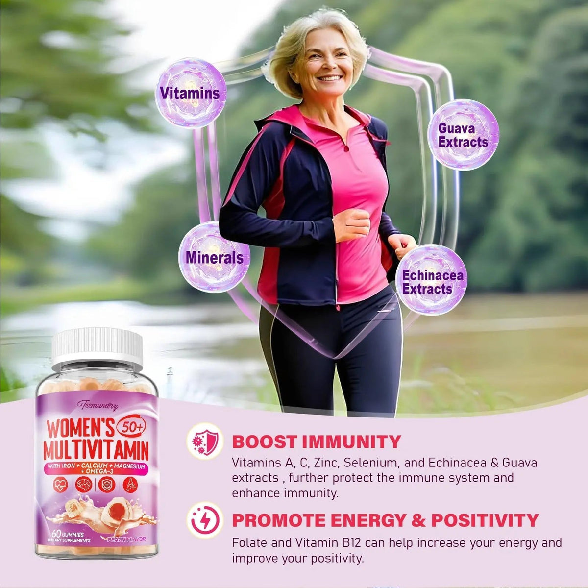 Multivitamin Gummies for Women 50 Plus - with Omega 3, Coenzyme Q10, Iron, Calcium, Zinc, Vitamin A, C, D3, E, K2, B Complex, Folate - PrimeBioHealth - canada supplements