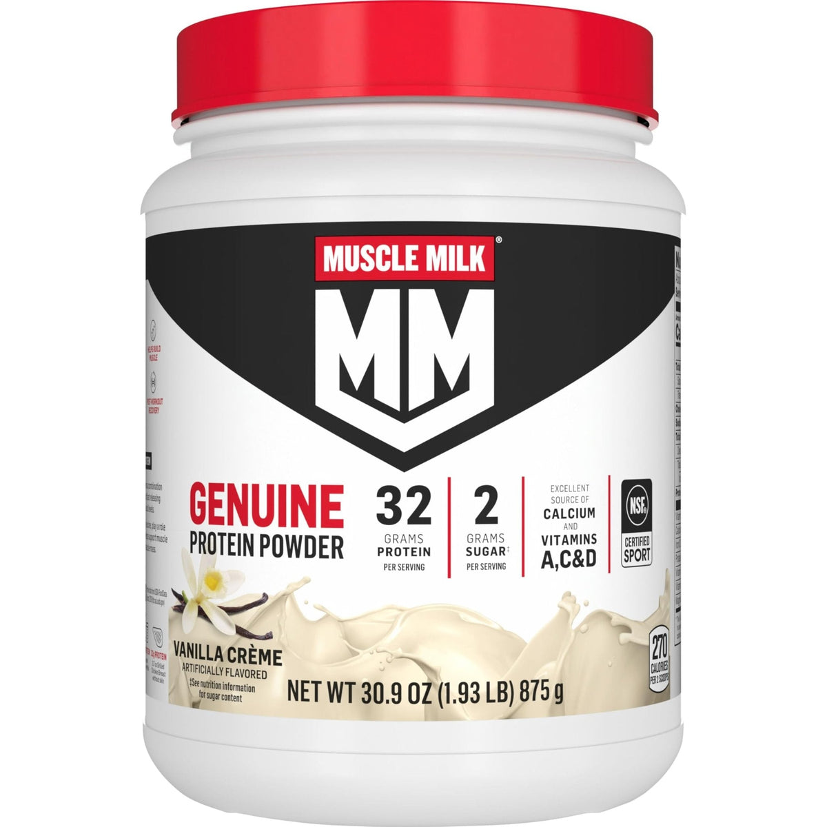 Muscle Milk Genuine Protein Powder, Vanilla Crème, 1.93 Pounds, 12 Servings, 32g Protein, 2g Sugar, Calcium, Vitamins A, C & D, NSF Certified for Sport, Energizing Snack, Packaging May Vary - PrimeBioHealth - canada supplements