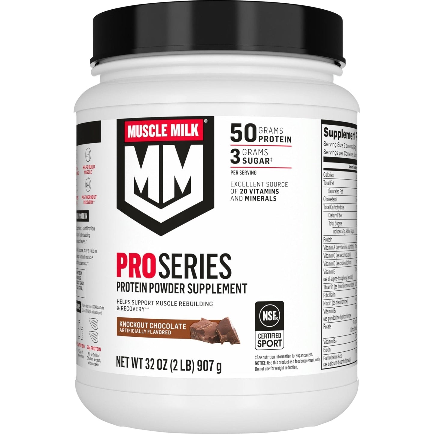 Muscle Milk Pro Series Protein Powder Supplement,Knockout Chocolate,2 Pound,11 Servings,50g Protein,3g Sugar,20 Vitamins & Minerals,NSF Certified for Sport,Workout Recovery,Packaging May Vary - PrimeBioHealth - canada supplements