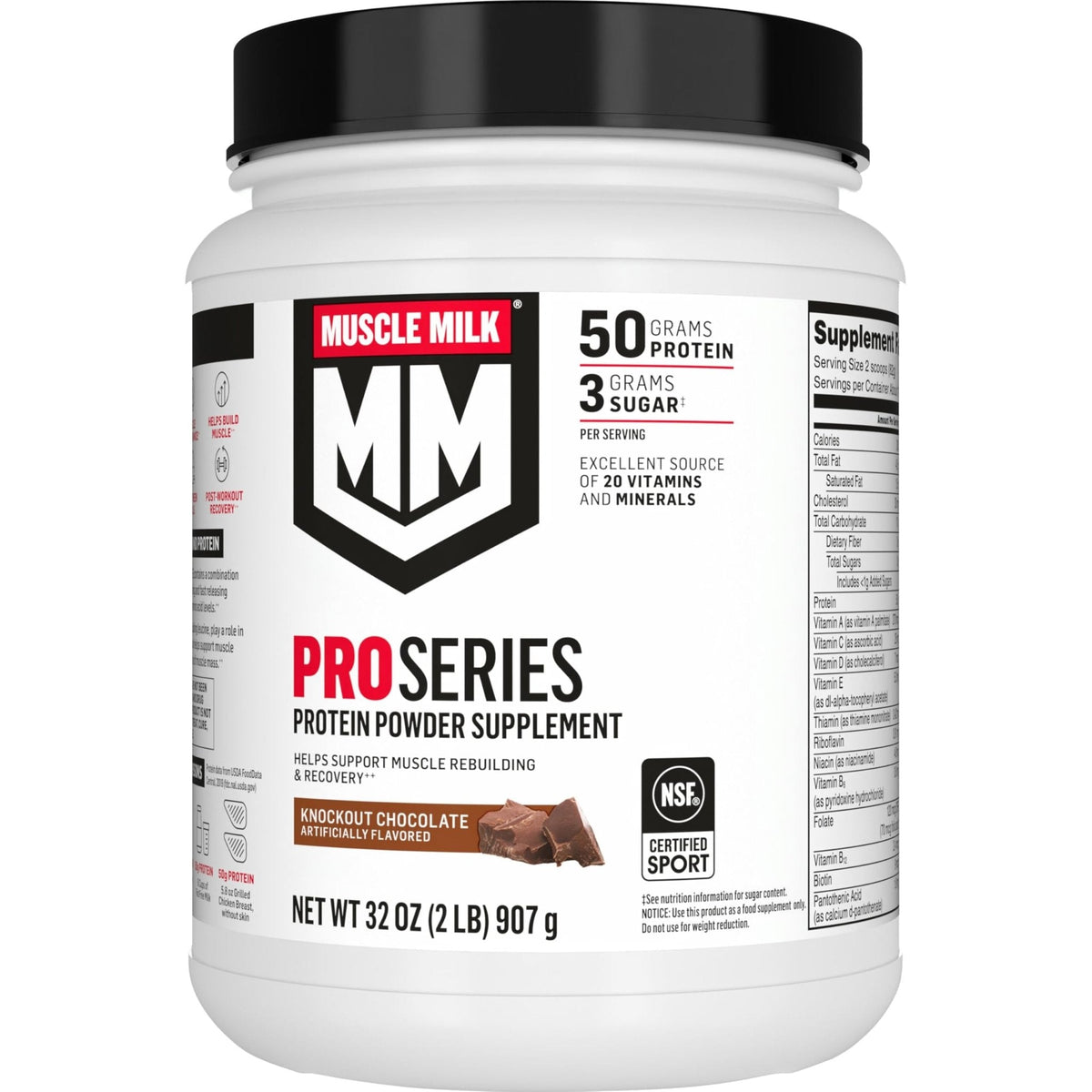 Muscle Milk Pro Series Protein Powder Supplement,Knockout Chocolate,2 Pound,11 Servings,50g Protein,3g Sugar,20 Vitamins & Minerals,NSF Certified for Sport,Workout Recovery,Packaging May Vary - PrimeBioHealth - canada supplements