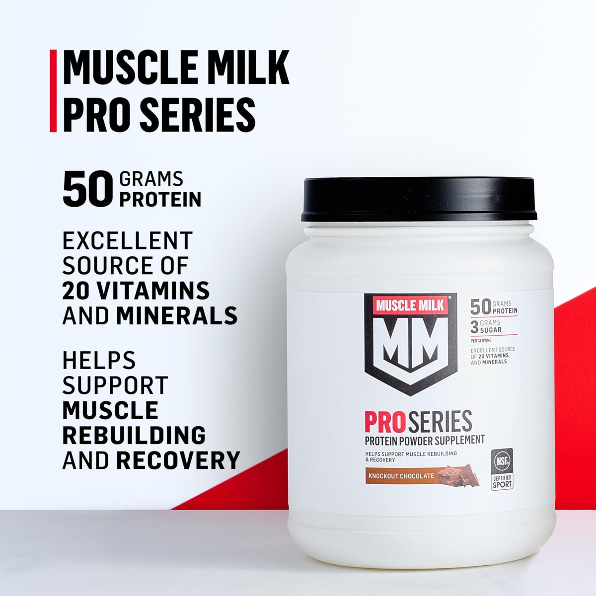 Muscle Milk Pro Series Protein Powder Supplement,Knockout Chocolate,2 Pound,11 Servings,50g Protein,3g Sugar,20 Vitamins & Minerals,NSF Certified for Sport,Workout Recovery,Packaging May Vary - PrimeBioHealth - canada supplements