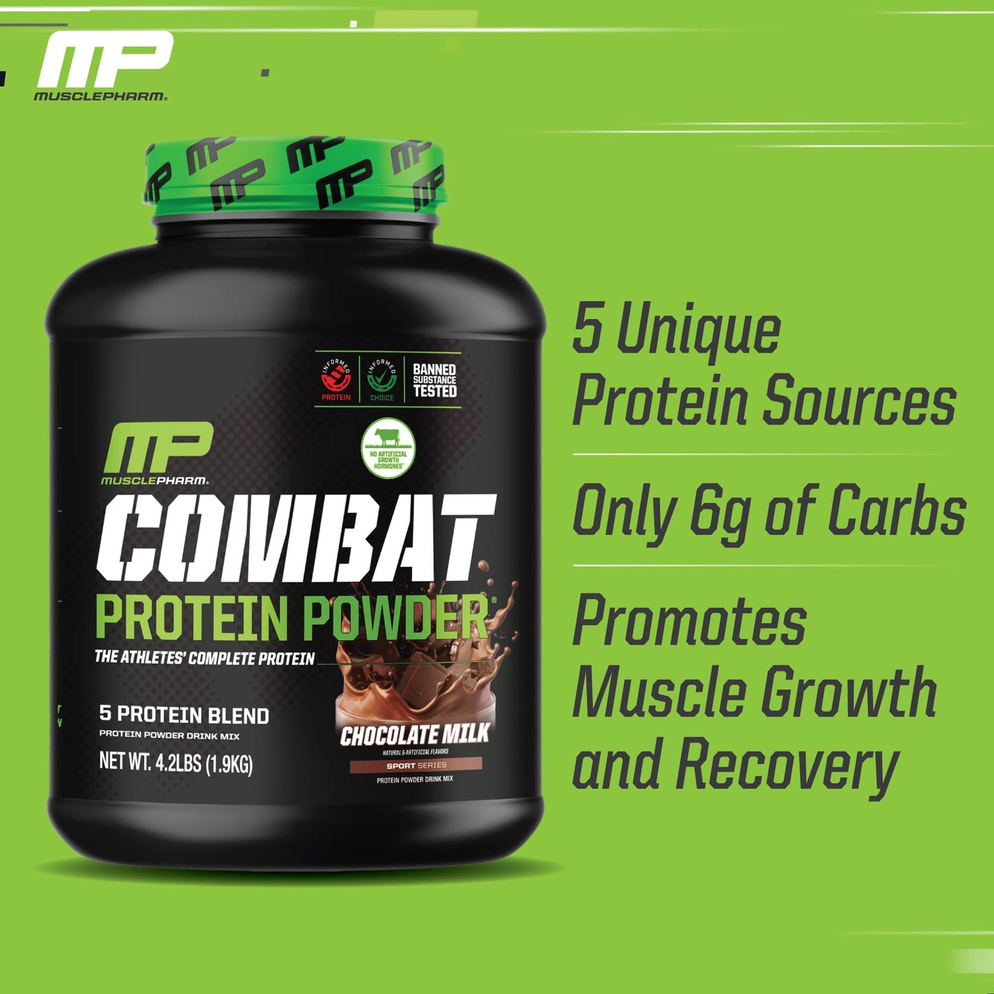 MusclePharm Combat Protein Powder, Chocolate Milk Flavor, Fuels Muscles for Productive Workouts, 5 Protein Sources including Whey Protein Isolate & Egg Albumin, Gluten Free, 4.2 lb, 52 Servings - PrimeBioHealth - canada supplements