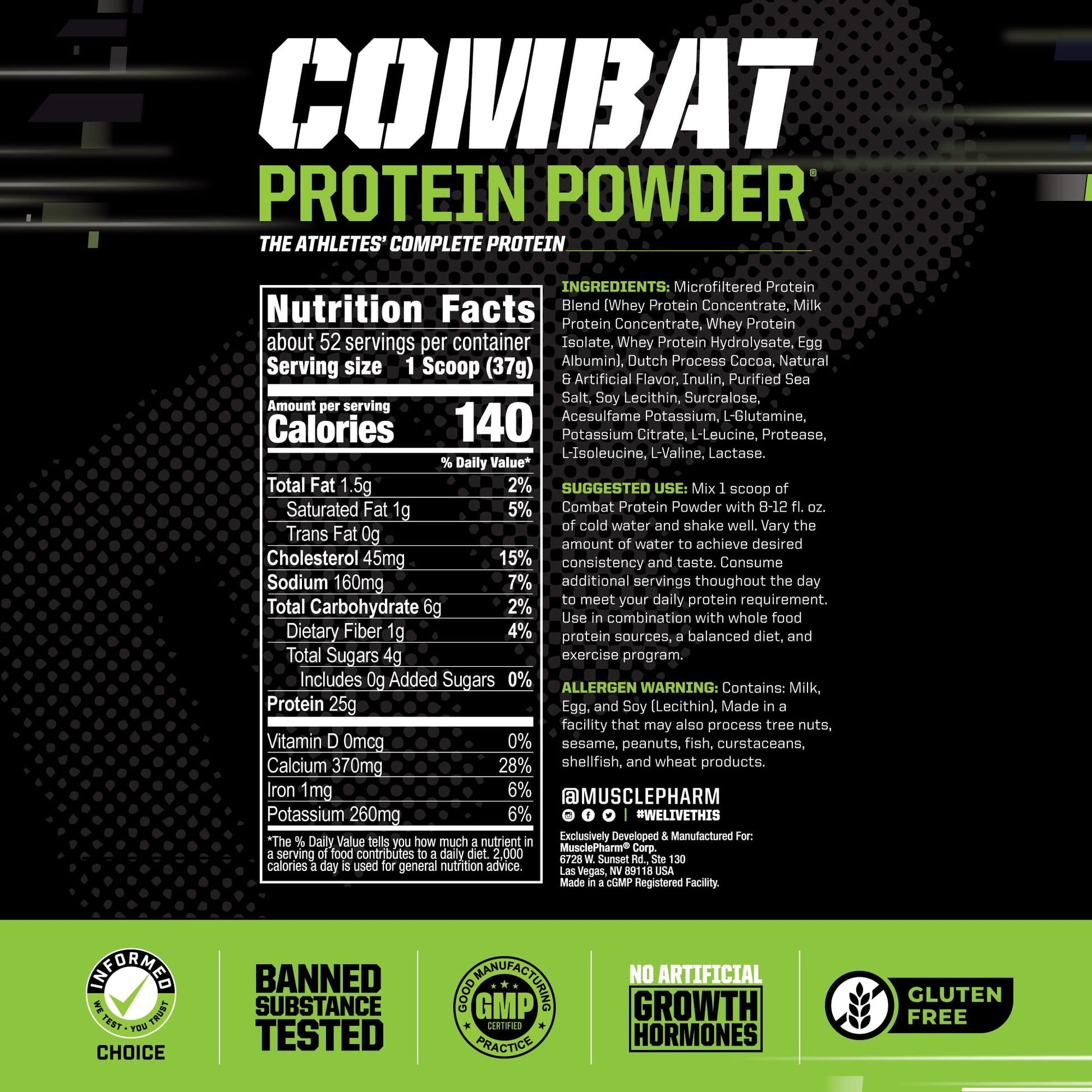 MusclePharm Combat Protein Powder, Chocolate Milk Flavor, Fuels Muscles for Productive Workouts, 5 Protein Sources including Whey Protein Isolate & Egg Albumin, Gluten Free, 4.2 lb, 52 Servings - PrimeBioHealth - canada supplements