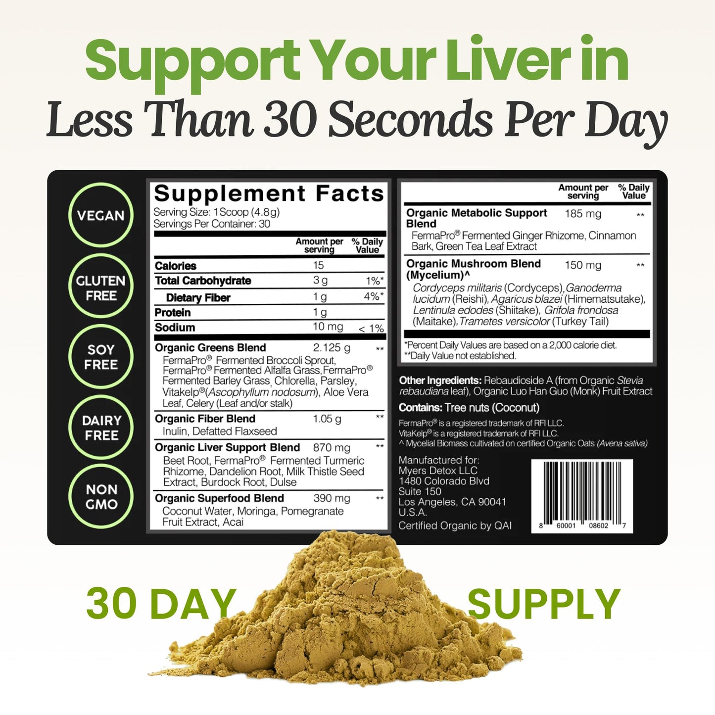 Myers Detox Daily Detox Greens Powder, Organic Superfood Supplement for Detox, Gut Health, Energy, Immune Support, Overall Wellness, Gluten Free Multivitamin Drink Mix, - PrimeBioHealth - canada supplements