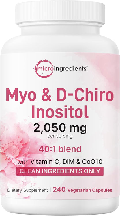 Myo-Inositol & D-Chiro Inositol 2,050mg | 240 Veggie Capsules + Vitamin C, Folate, DIM, & CoQ10 | Inositol Supplement for Women | 40:1 Ratio | Hormonal Balance & Ovarian Support | Filler Free - PrimeBioHealth - canada supplements