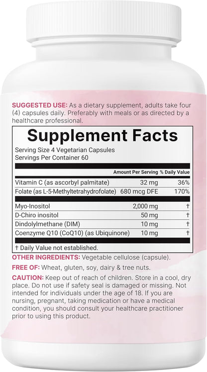 Myo-Inositol & D-Chiro Inositol 2,050mg | 240 Veggie Capsules + Vitamin C, Folate, DIM, & CoQ10 | Inositol Supplement for Women | 40:1 Ratio | Hormonal Balance & Ovarian Support | Filler Free - PrimeBioHealth - canada supplements