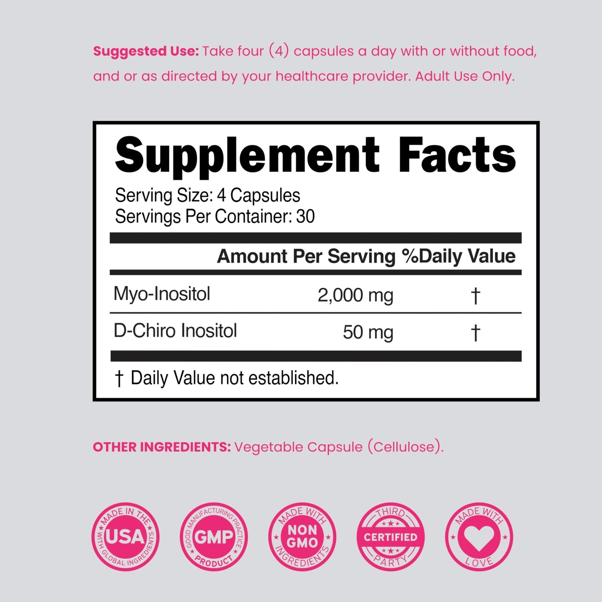 Myo-Inositol & D-Chiro Inositol Supplement For Women (120 Capsules, 2050mg Per Serving Ideal 40:1 Ratio Myo Inositol) Hormone Balance for Women - Third Party Tested - PrimeBioHealth - canada supplements