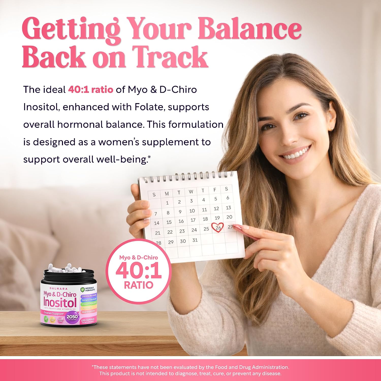 Myo-Inositol & D-Chiro Inositol Supplement for Women 120ct Ideal 40:1 Ratio - PrimeBioHealth - canada supplements