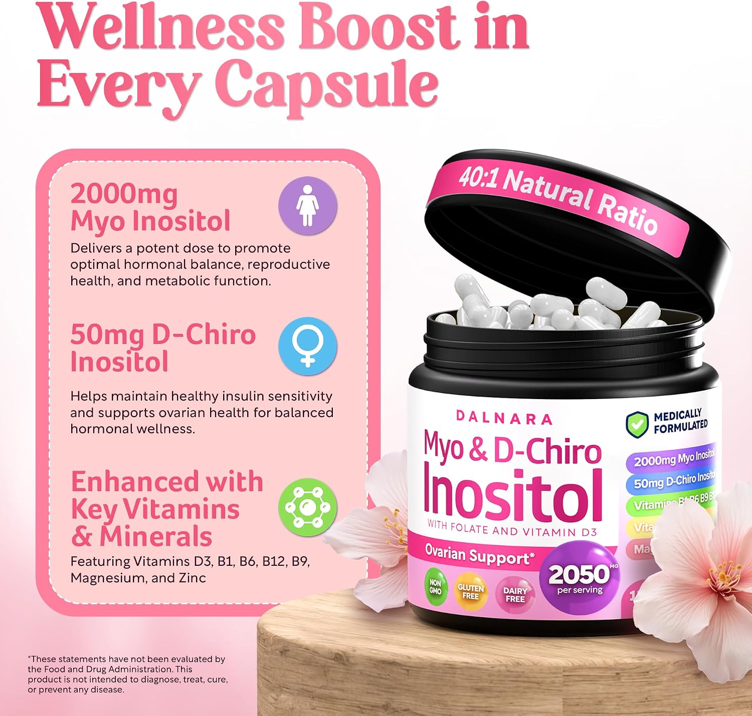 Myo-Inositol & D-Chiro Inositol Supplement for Women 240ct Ideal 40:1 Ratio - PrimeBioHealth - canada supplements