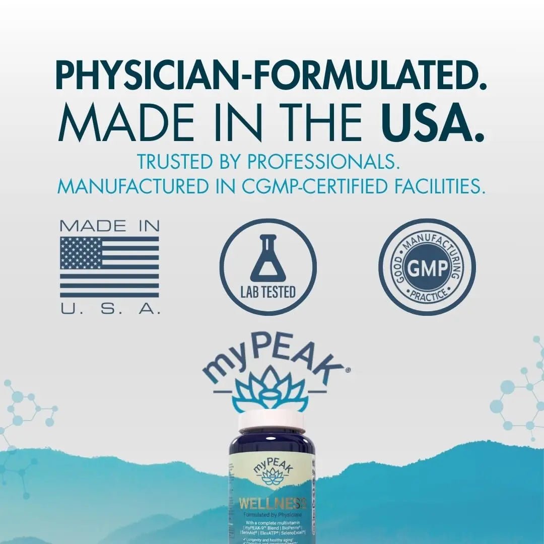 myPEAK Wellness Award-Winning Vegan Multivitamin with ElevATP Ancient Peat Extract, Natural Astaxanthin, Iron, Resveratrol and Alpha GPC - PrimeBioHealth - canada supplements