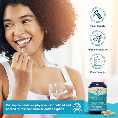 myPEAK Wellness Award-Winning Vegan Multivitamin with ElevATP Ancient Peat Extract, Natural Astaxanthin, Iron, Resveratrol and Alpha GPC - PrimeBioHealth - canada supplements