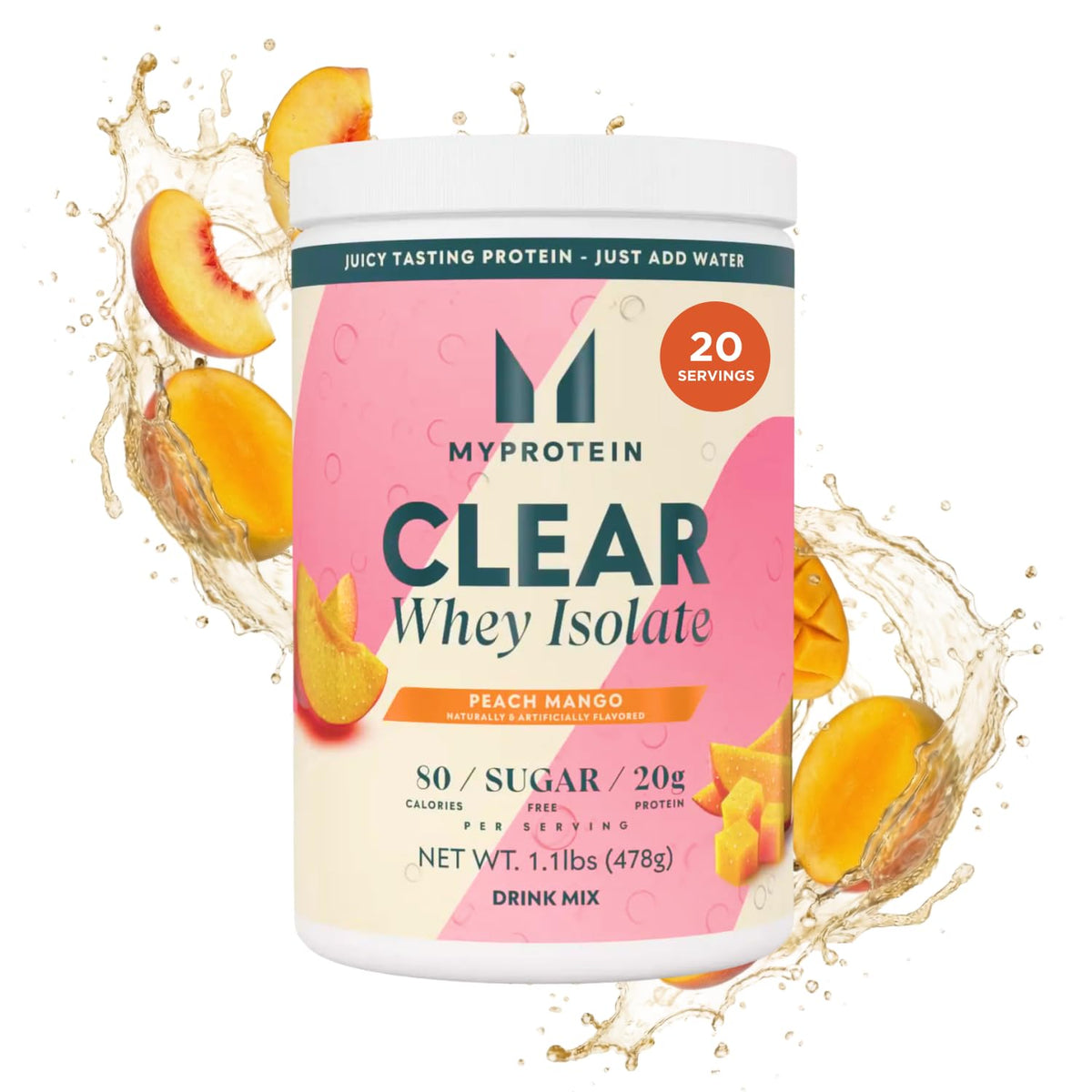 Myprotein Clear Whey Isolate Protein Powder, 1.1 Lb (20 Servings) Peach Mango, 20g Protein per Serving, Naturally Flavored Drink Mix - PrimeBioHealth - canada supplements