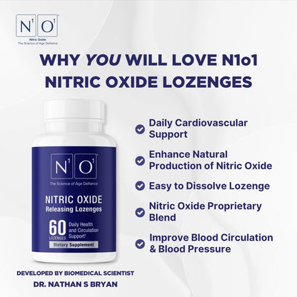 N1O1 Nitric Oxide Lozenges - 60 Count - Nitric Oxide Supplement for Heart Health, Circulation, Energy, Blood Flow, Oxygenation, Healthy Blood Pressure - PrimeBioHealth - canada supplements