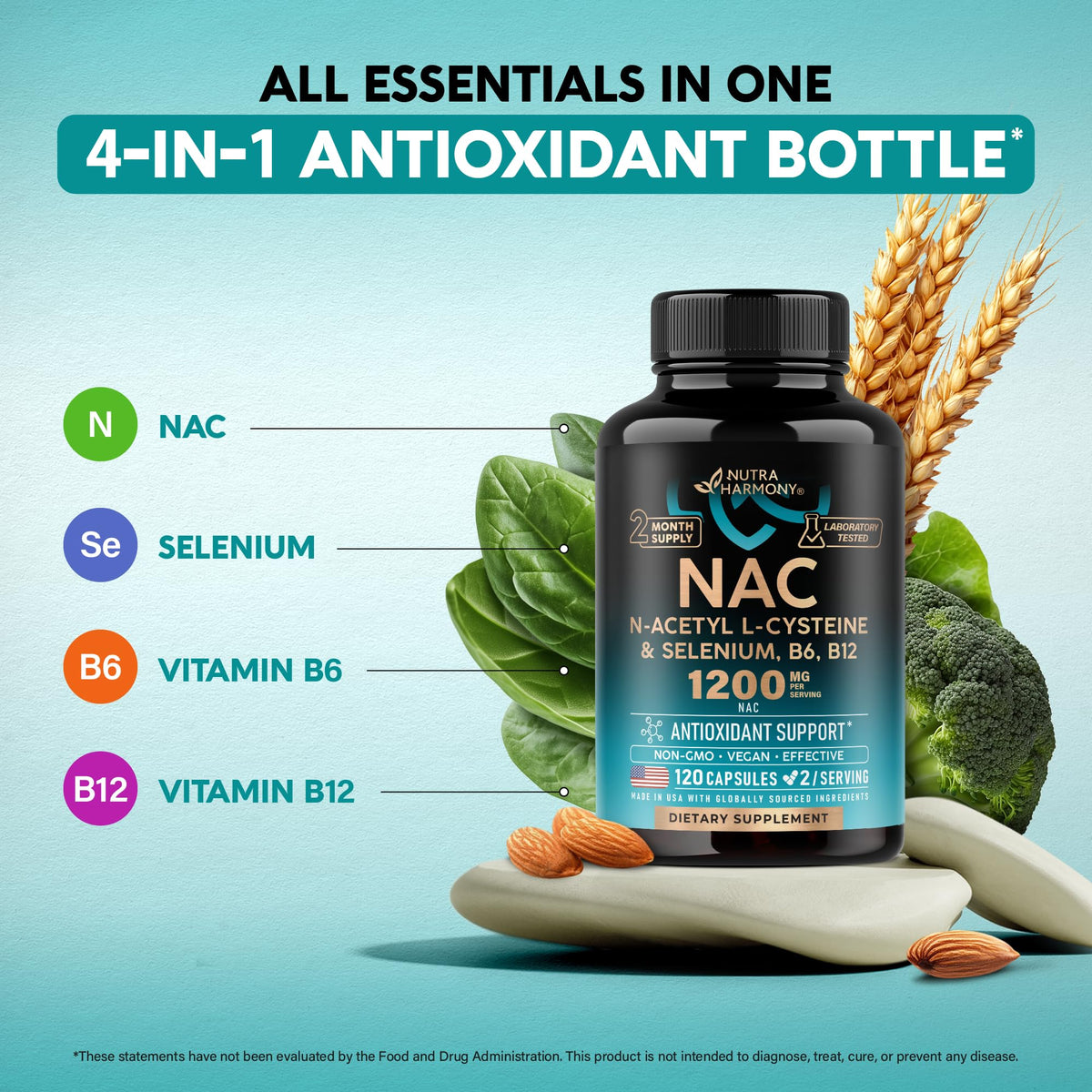 NAC Supplement | Selenium | B6 | B12 - Antioxidant, Immune Support - N Acetyl Cysteine 600 mg per Capsule, 1200 mg per Serving - Made in USA - Non-GMO, Gluten-Free - PrimeBioHealth - canada supplements