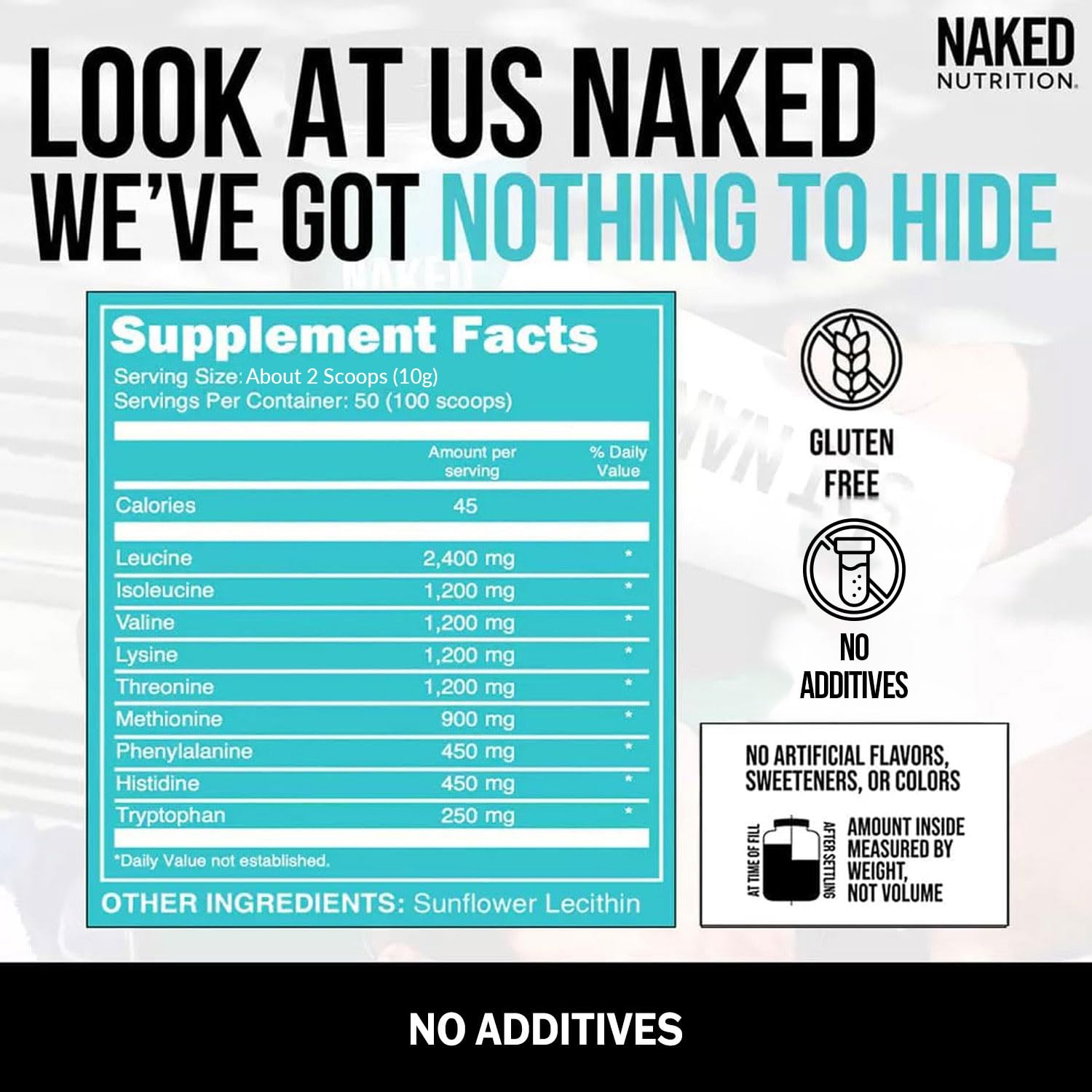 NAKED EAAs Amino Acids Powder - 50 Servings - Vegan Unflavored Essential Amino Acids 500 Grams - Instantized All Natural EAAs Powder Supplement - PrimeBioHealth - canada supplements