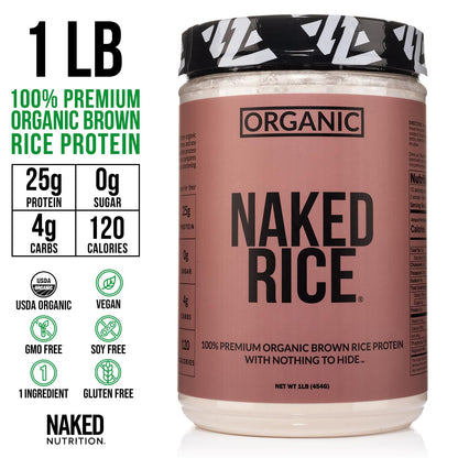 NAKED Rice 1Lb - Organic Brown Rice Protein Powder - Vegan Protein Powder, GMO Free, Gluten Free & Soy Free. Plant-Based Protein, - PrimeBioHealth - canada supplements