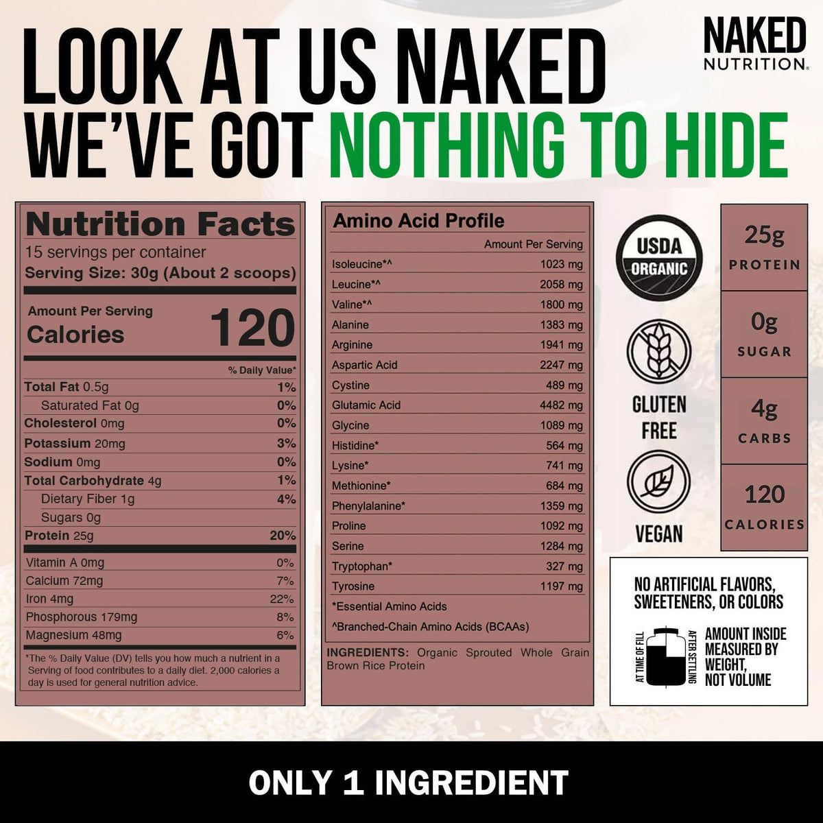 NAKED Rice 1Lb - Organic Brown Rice Protein Powder - Vegan Protein Powder, GMO Free, Gluten Free & Soy Free. Plant-Based Protein, - PrimeBioHealth - canada supplements