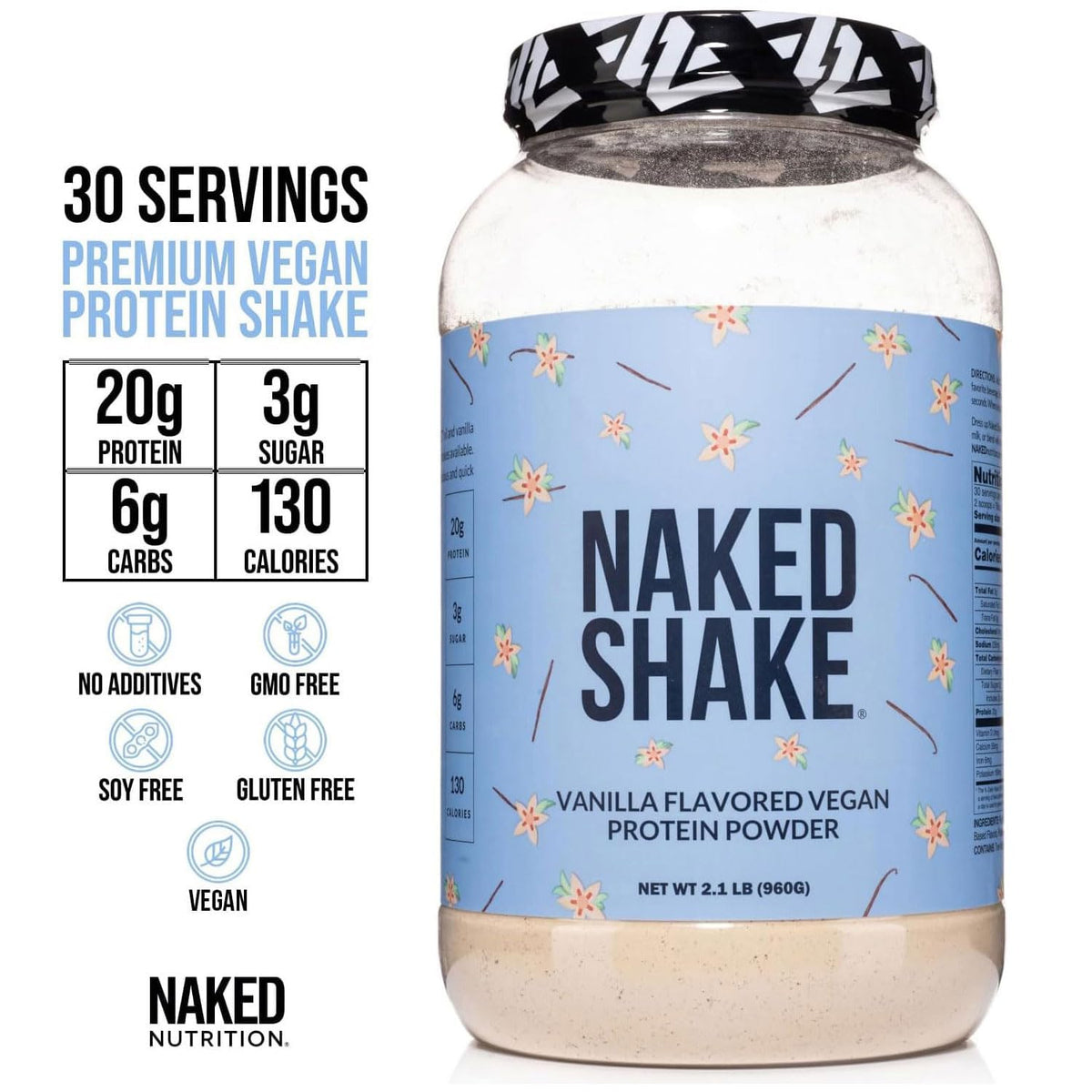NAKED Shake - Vanilla Protein Powder - Plant Based Protein Shake with Mct Oil, NSF Certified, Gluten-Free, Soy-Free, No Gmos Or Artificial Sweeteners - 30 Servings - PrimeBioHealth - canada supplements