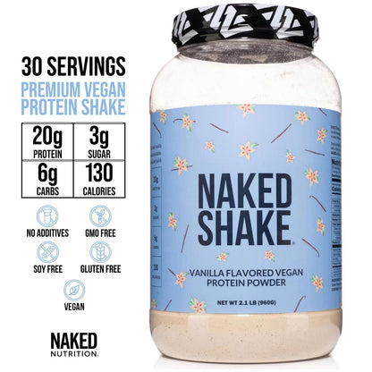 NAKED Shake - Vanilla Protein Powder - Plant Based Protein Shake with Mct Oil, NSF Certified, Gluten-Free, Soy-Free, No Gmos Or Artificial Sweeteners - 30 Servings - PrimeBioHealth - canada supplements