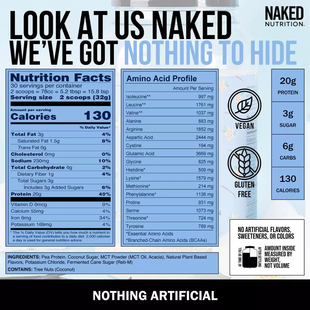NAKED Shake - Vanilla Protein Powder - Plant Based Protein Shake with Mct Oil, NSF Certified, Gluten-Free, Soy-Free, No Gmos Or Artificial Sweeteners - 30 Servings - PrimeBioHealth - canada supplements