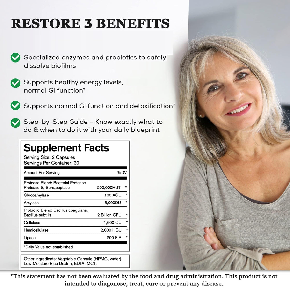 Native Formulas Restore 3 Proteolytic Enzyme & Spore Probiotic Blend Supplement - 60 Capsules - Advanced Biofilm Disruption Aid - PrimeBioHealth - canada supplements