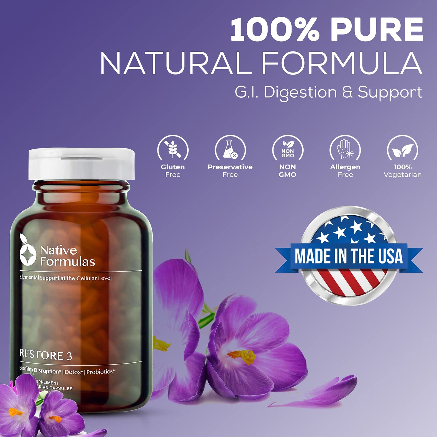 Native Formulas Restore 3 Proteolytic Enzyme & Spore Probiotic Blend Supplement - 60 Capsules - Advanced Biofilm Disruption Aid - PrimeBioHealth - canada supplements
