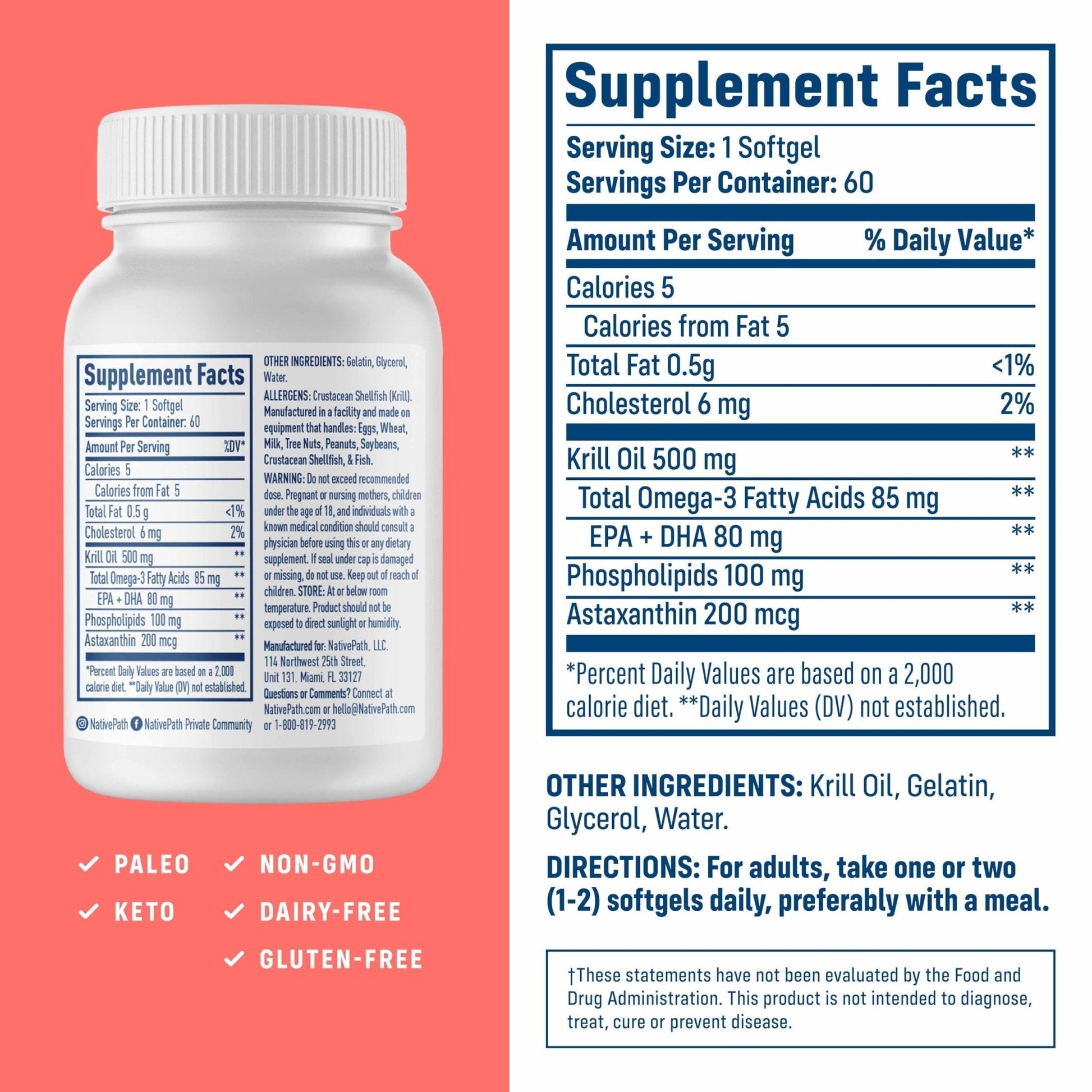 NativePath Antarctic Krill Oil - Wild-Caught Omega 3 Krill Oil 500mg Softgels with EPA, DHA and Astaxanthin - Supplement for Joint, Hear - PrimeBioHealth - canada supplements