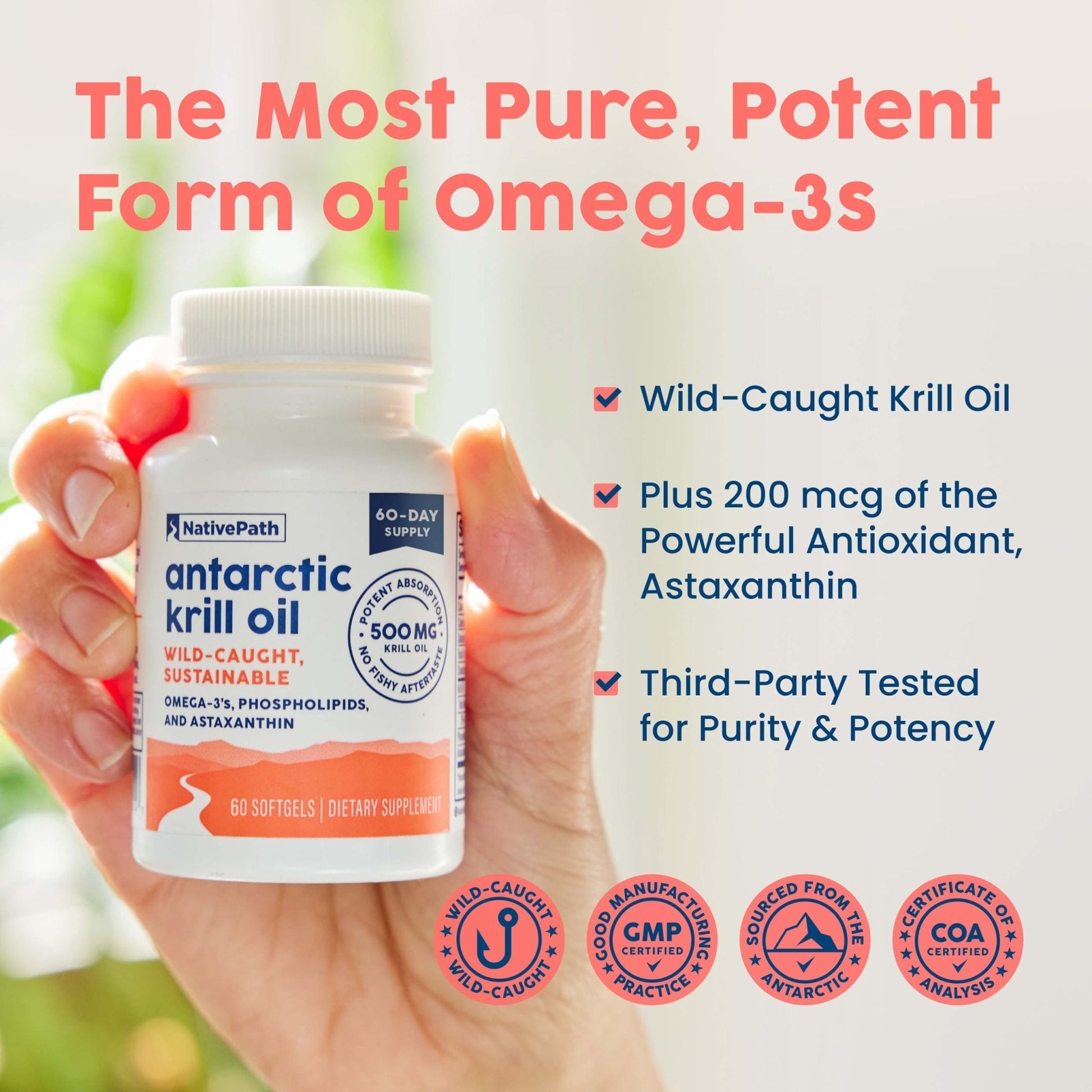 NativePath Antarctic Krill Oil - Wild-Caught Omega 3 Krill Oil 500mg Softgels with EPA, DHA and Astaxanthin - Supplement for Joint, Hear - PrimeBioHealth - canada supplements