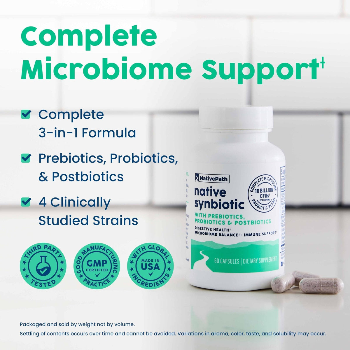 NativePath Complete Synbiotic - Pre, Pro & Postbiotic 3-in-1 for Gut Health & Digestive Support - 10 Billion CFU, 30 Servings - PrimeBioHealth - canada supplements
