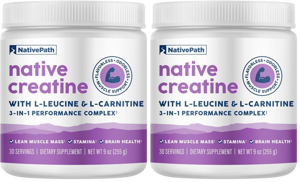 NativePath Creatine Monohydrate Powder with L-Leucine & L-Carnitine - Muscle Building Supplement for Men & Women - 30 Servings (Pack of 2) - PrimeBioHealth - canada supplements