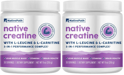 NativePath Creatine Monohydrate Powder with L-Leucine & L-Carnitine - Muscle Building Supplement for Men & Women - 30 Servings (Pack of 2) - PrimeBioHealth - canada supplements