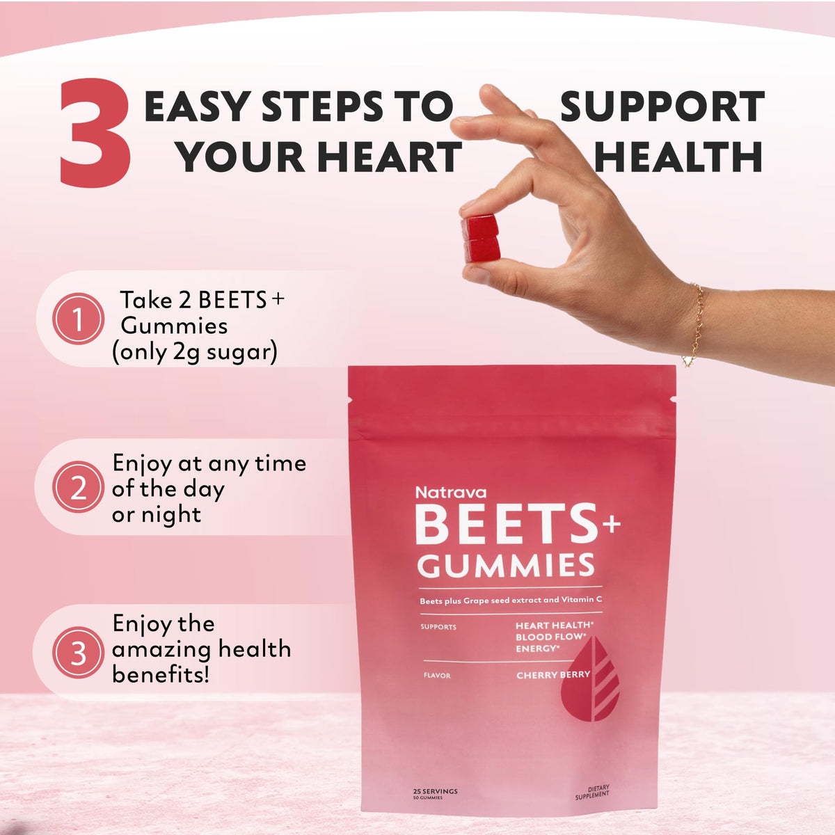 Natrava Beets+ Gummies - Premium Beet Root Powder, Grape Seed Extract and Vitamin C - Supports Healthy Blood Pressure and Heart Health - Low Sugar Nitric Oxide and Circulation Supplement - 50 Gummies - PrimeBioHealth - canada supplements