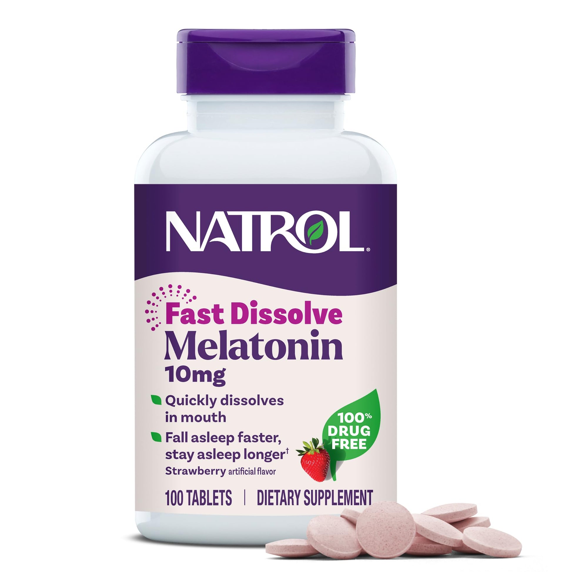 Natrol Melatonin 10mg Fast Dissolve Tablets - Strawberry Flavor, 100 Count, Sleep Support, Fast Dissolve Melatonin for Adults, 100-Day Supply - PrimeBioHealth - canada supplements