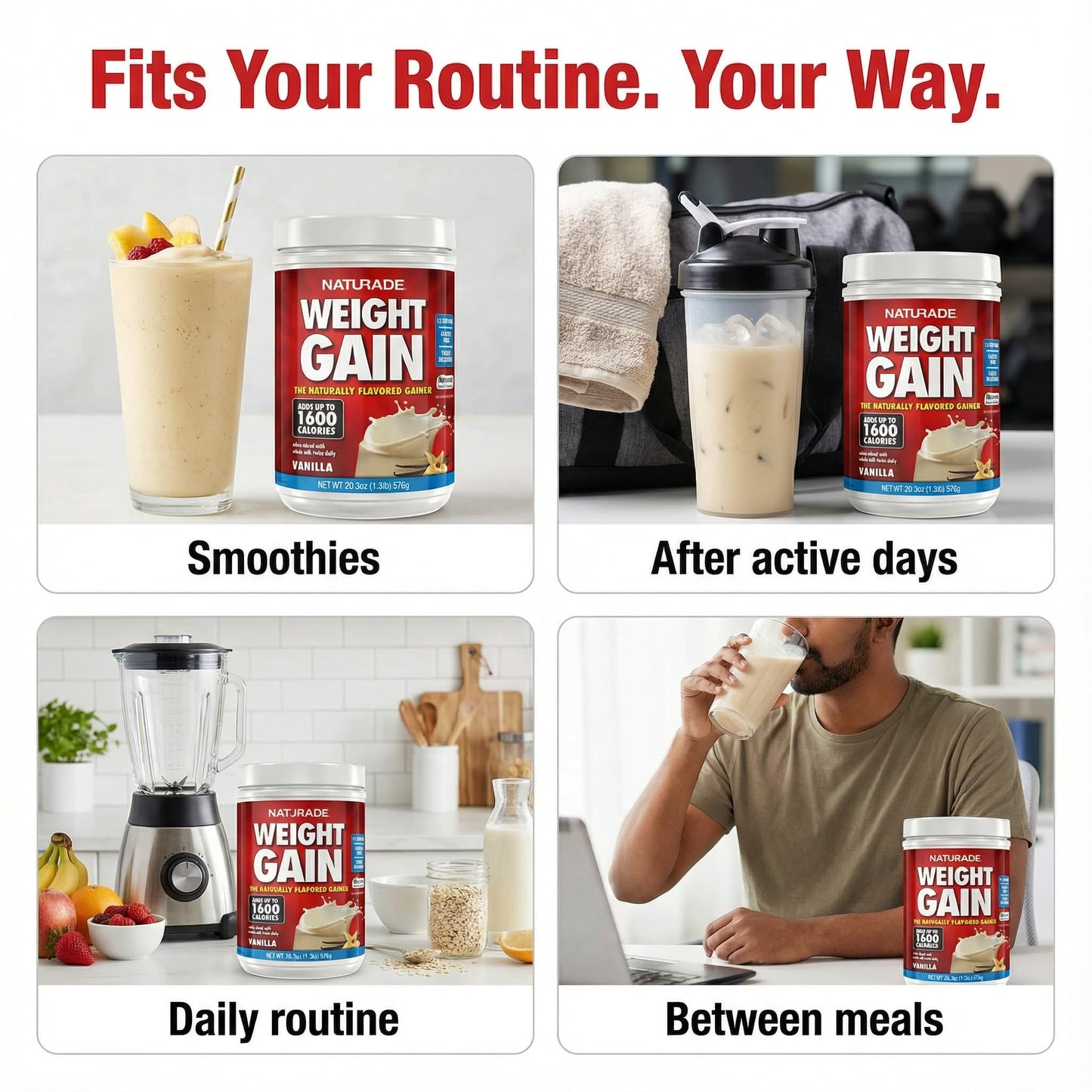 Naturade Weight Gain Nutrition Drink Mix for Healthy Weight Support, Balanced Calories with Protein, Vitamins & Minerals, Vanilla - 20.3 oz - PrimeBioHealth - canada supplements