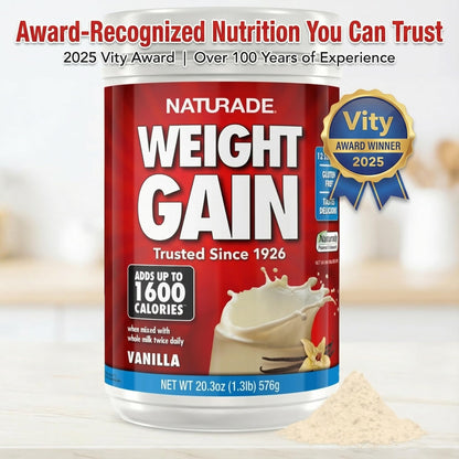 Naturade Weight Gain Nutrition Drink Mix for Healthy Weight Support, Balanced Calories with Protein, Vitamins & Minerals, Vanilla - 20.3 oz - PrimeBioHealth - canada supplements