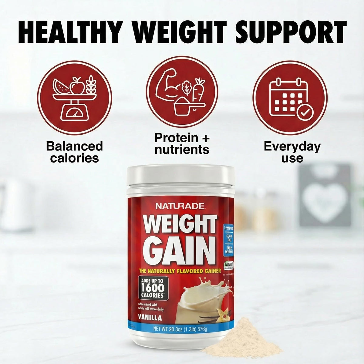 Naturade Weight Gain Nutrition Drink Mix for Healthy Weight Support, Balanced Calories with Protein, Vitamins & Minerals, Vanilla - 20.3 oz - PrimeBioHealth - canada supplements