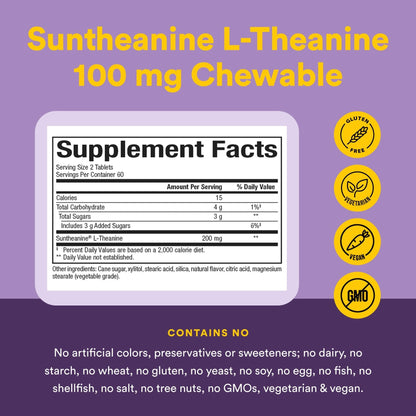 Natural Factors Suntheanine L-Theanine 100 mg - Health Supplement for Calm Outlook - L-Theanine Supplement Supports Relaxing Sleep & Aids Against Drowsiness - PrimeBioHealth - canada supplements