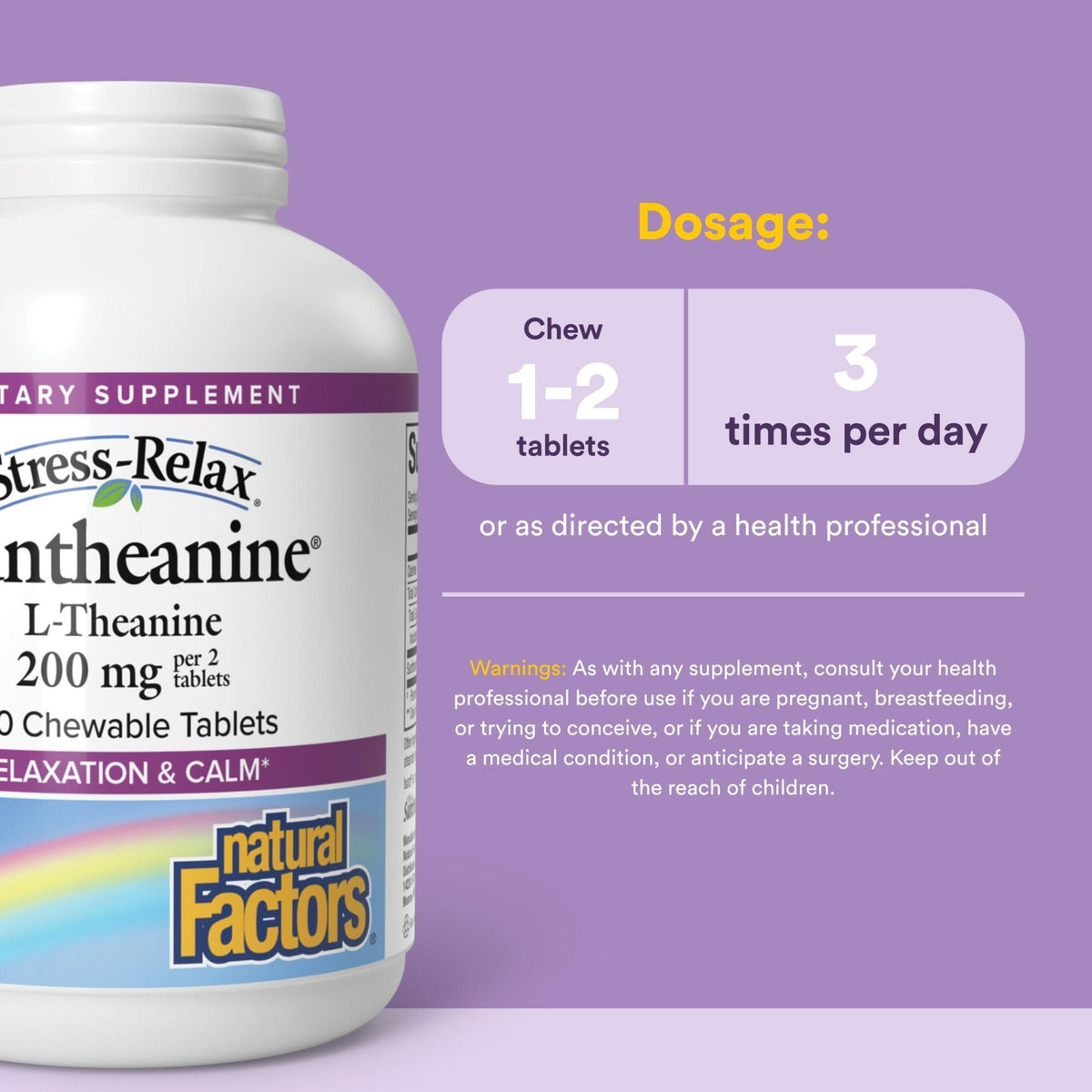 Natural Factors Suntheanine L-Theanine 100 mg - Health Supplement for Calm Outlook - L-Theanine Supplement Supports Relaxing Sleep & Aids Against Drowsiness - PrimeBioHealth - canada supplements