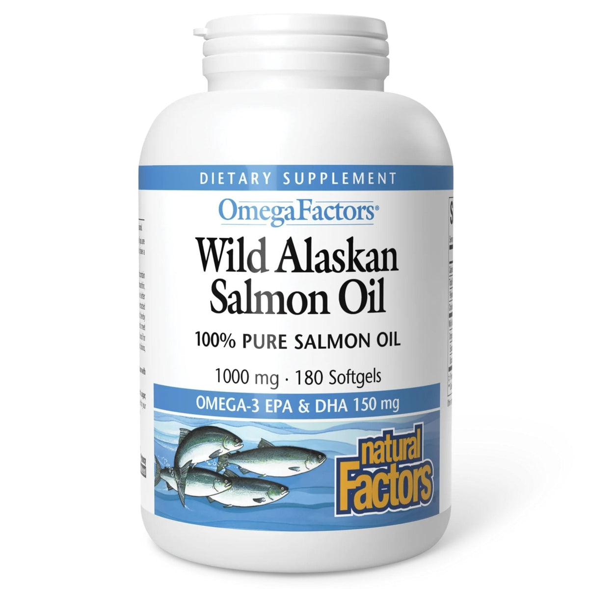 Natural Factors Wild Alaskan Salmon Oil Provides Omega-3, EPA, DHA & Vitamin D, Supports Brain & Heart Health, 180 Softgels - PrimeBioHealth - canada supplements