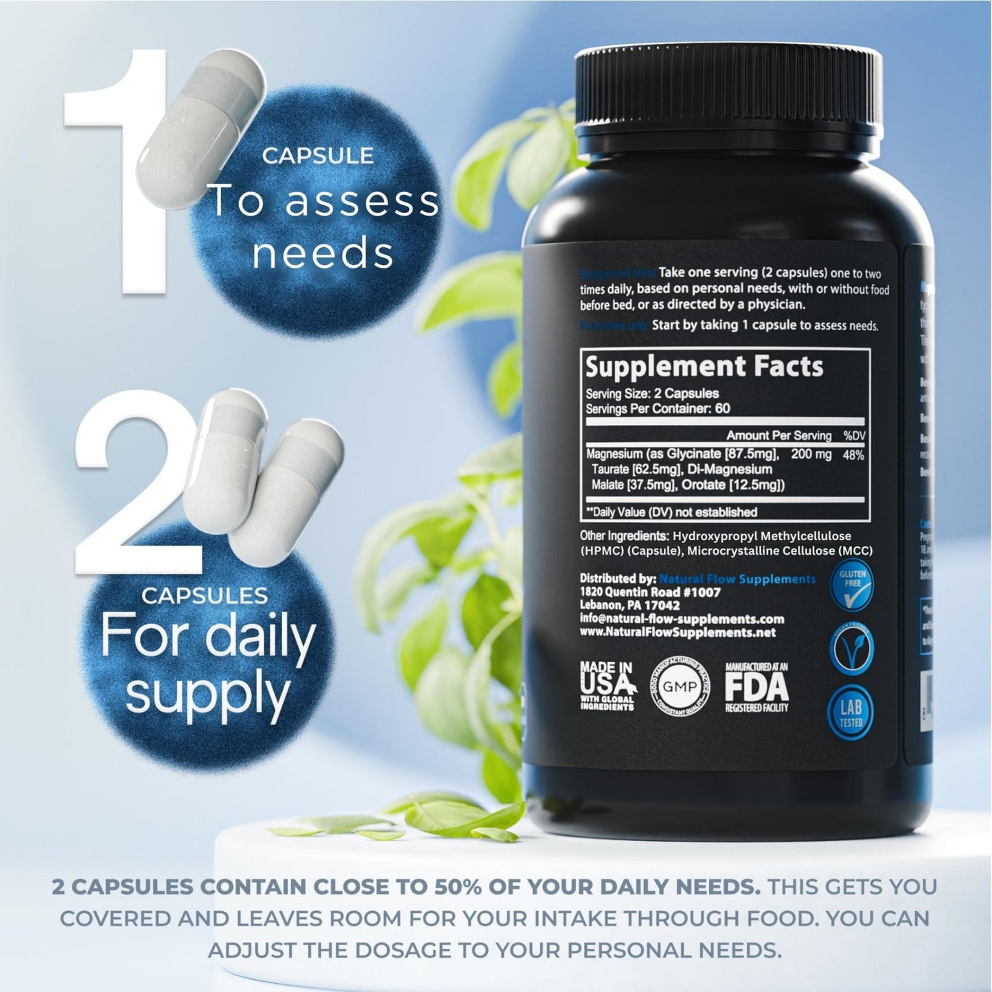 Natural Flow 4X Magnesium Supplement, Magnesium Glycinate, Taurate, Malate, Orotate Complex, Calm Sleep and Cramp Support Blend - PrimeBioHealth - canada supplements