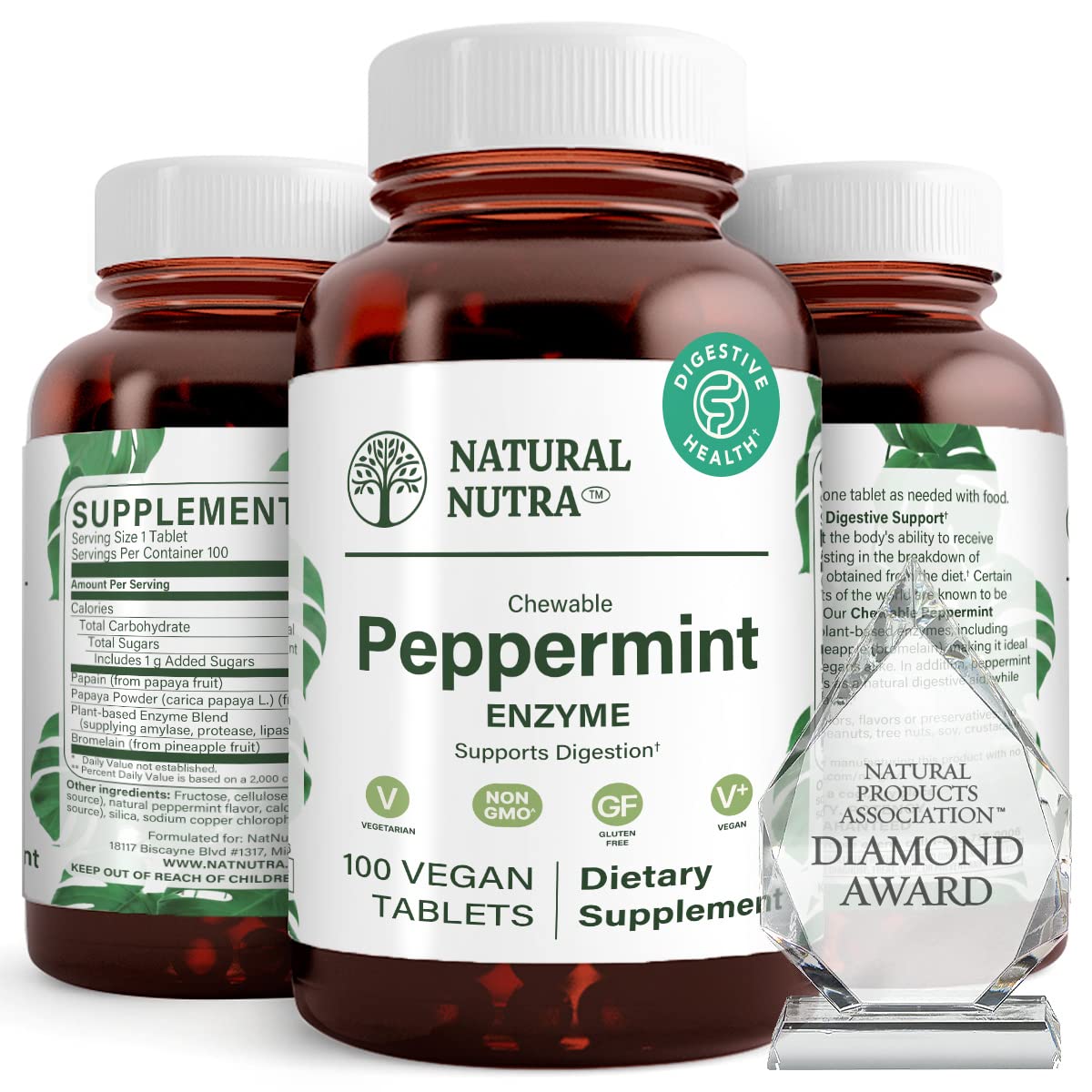 Natural Nutra Chewable Peppermint Digestive Enzyme Supplement, Help to Relieve Gas, Indigestion, and Other Digestive discomforts, Stomach Calmness, Papaya (Papain) - PrimeBioHealth - canada supplements