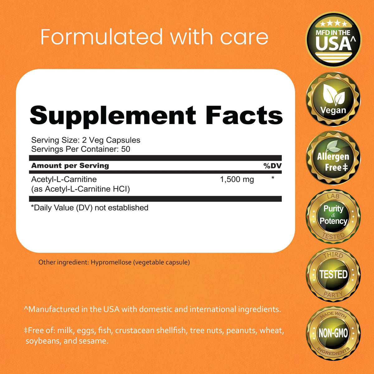 NaturaLife Labs Acetyl L-Carnitine (ALCAR) 1500 mg per Serving – 100 Capsules – Non-GMO, Gluten-Free, Vegan - PrimeBioHealth - canada supplements