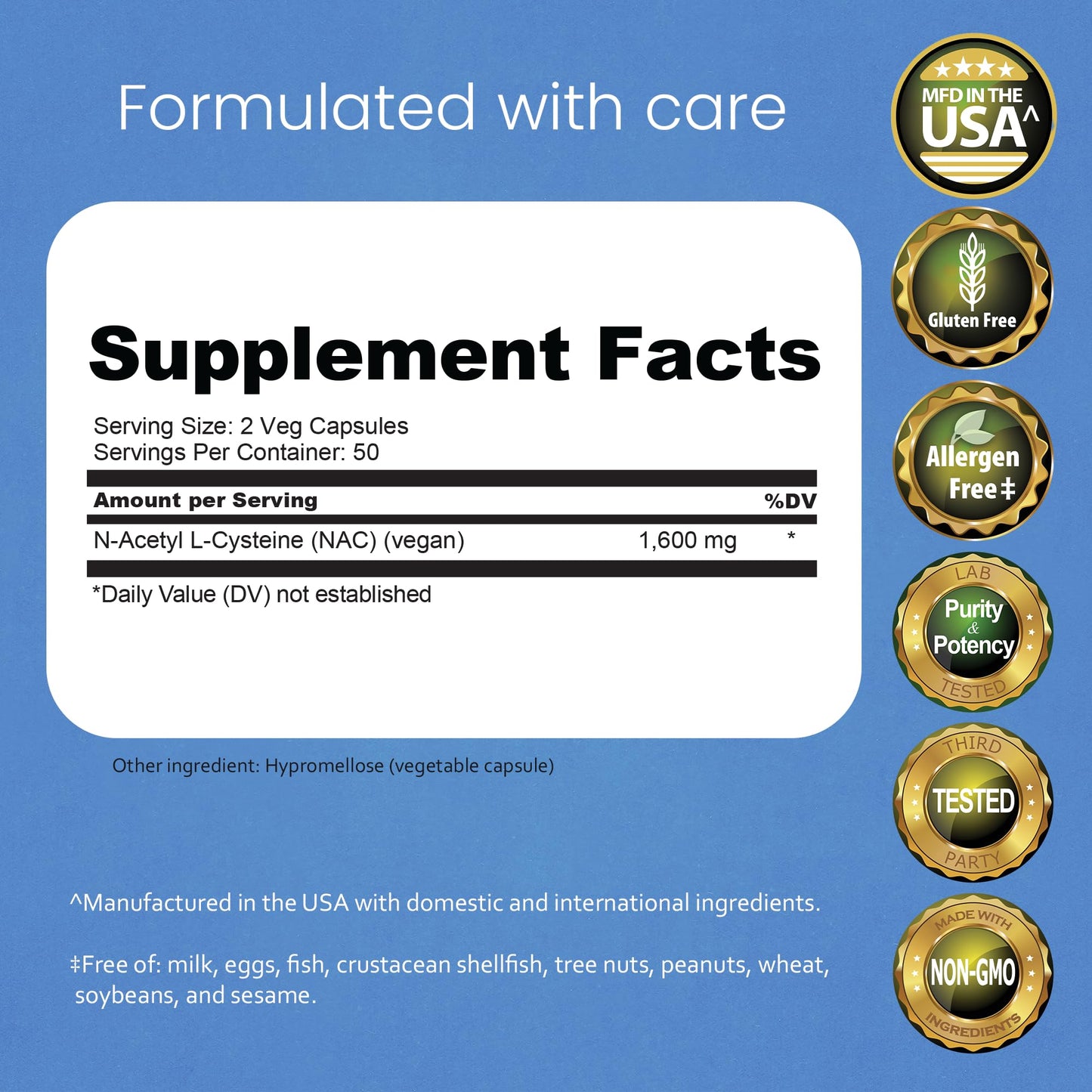 NaturaLife Labs N-Acetyl-L-Cysteine (NAC) 1600 mg – 100 Capsules - Vegan, Non-GMO & Gluten-Free - PrimeBioHealth - canada supplements