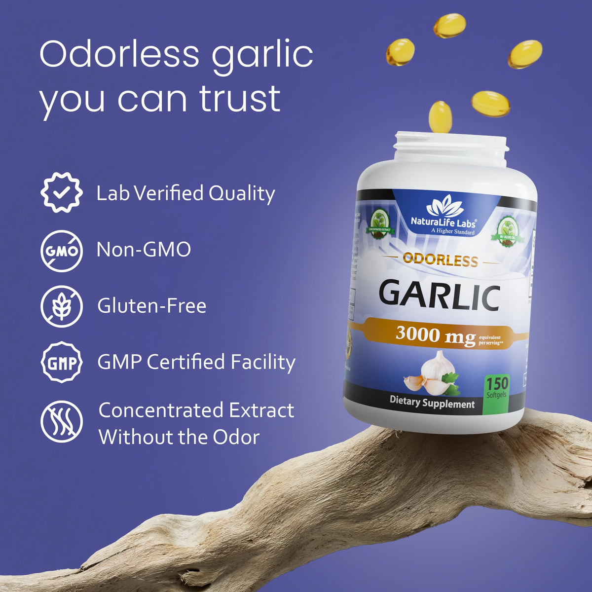 NaturaLife Labs Odorless Garlic Supplement – Garlic (Allium sativum) Extract Softgels – 150 Count – Non-GMO, Gluten-Free - PrimeBioHealth - canada supplements